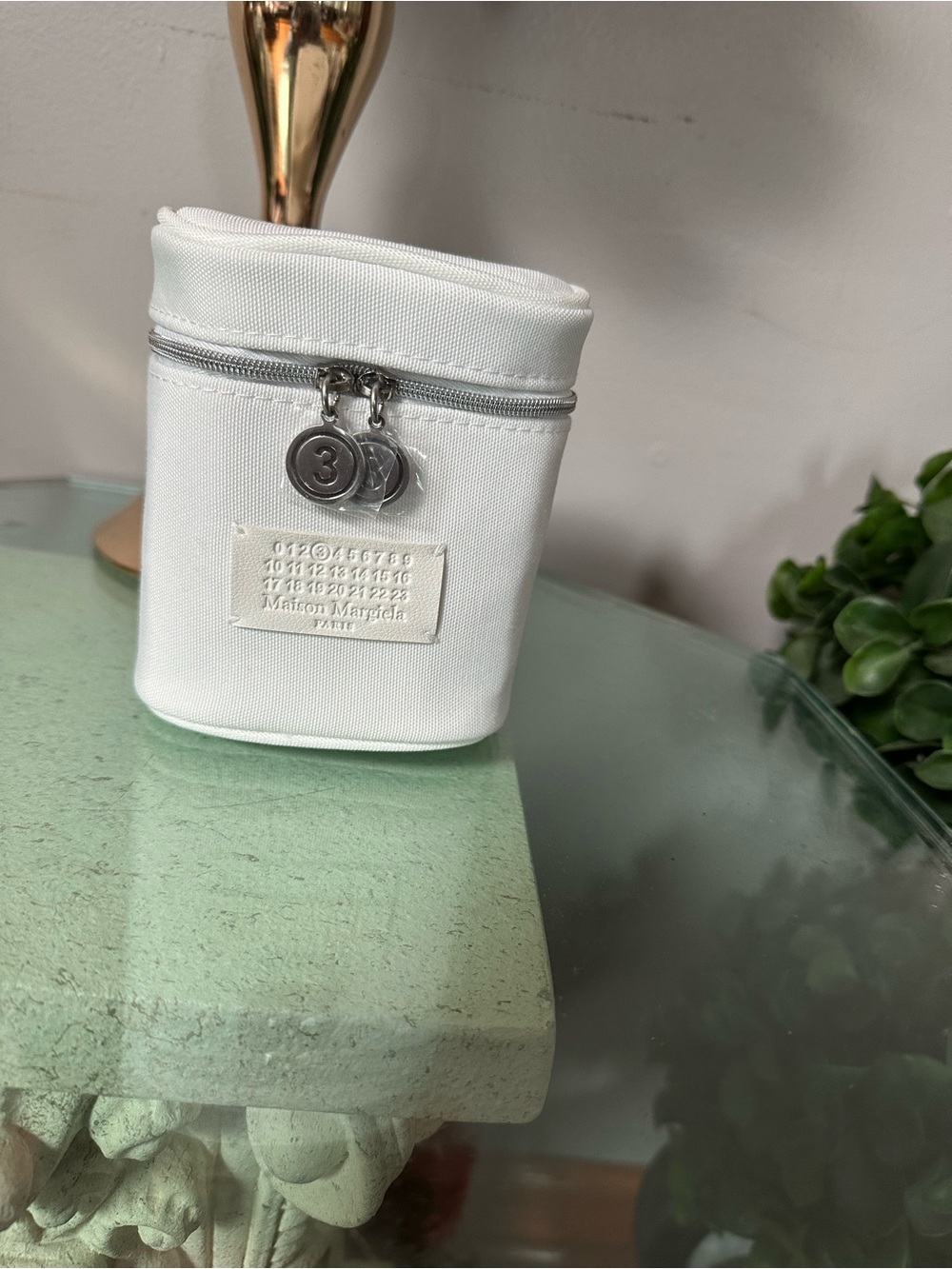 Maison Margiela White Canvas Number Charm Zip vanity case .